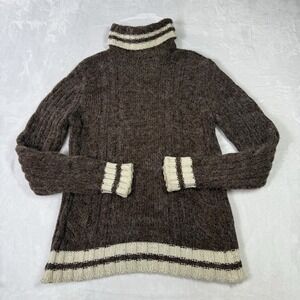 MOHAIR TURTLENECK SWEATER Womens Large Chocolate Brown Cable Knit Rugby Cozy